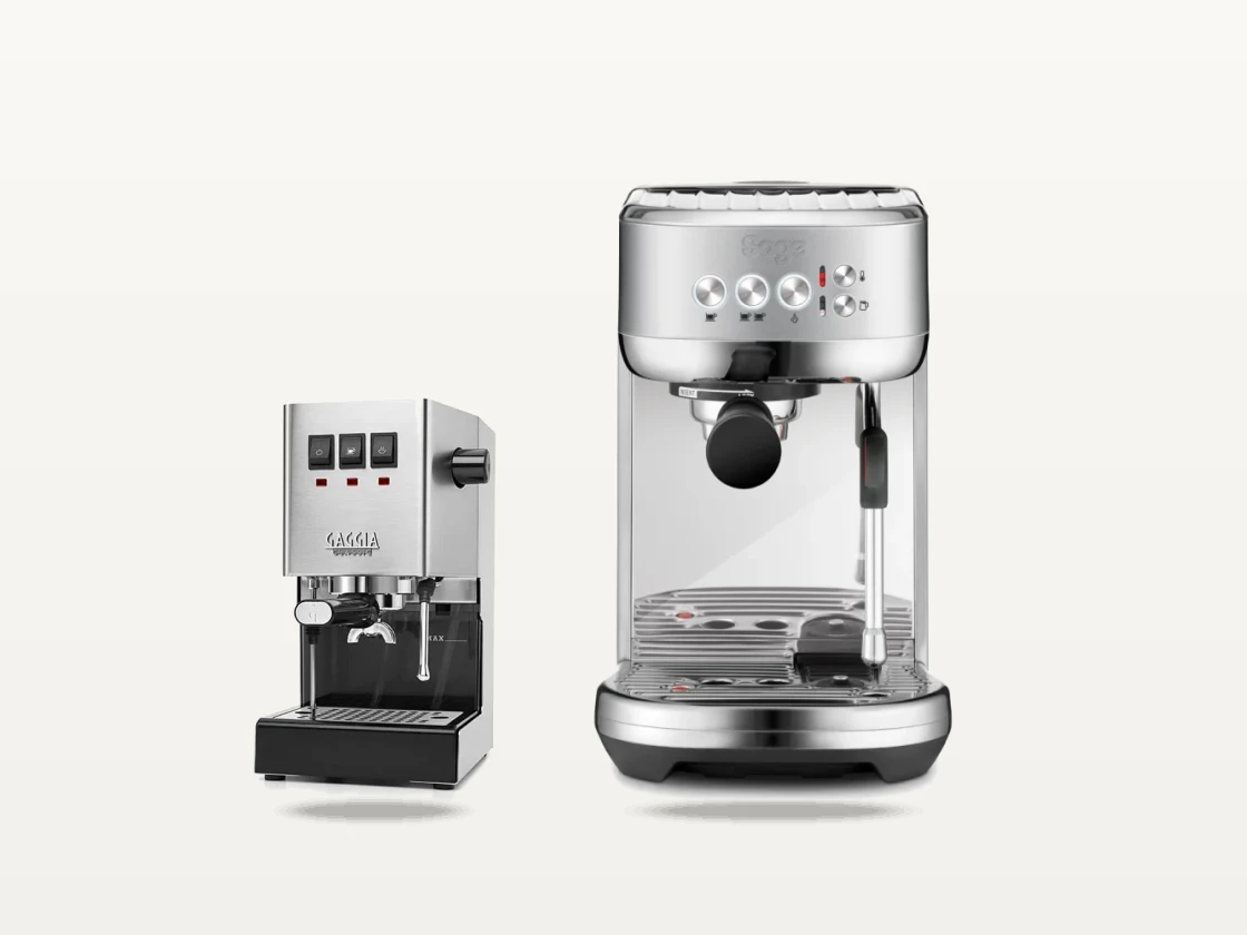 Sage the Bambino Plus SES500BSS och Gaggia New Classic E24, två av modellerna vi lyfter fram